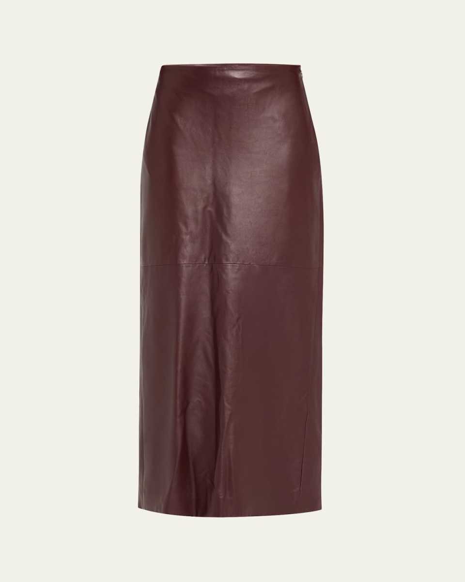 Stretch Nappa Leather Midi Skirt